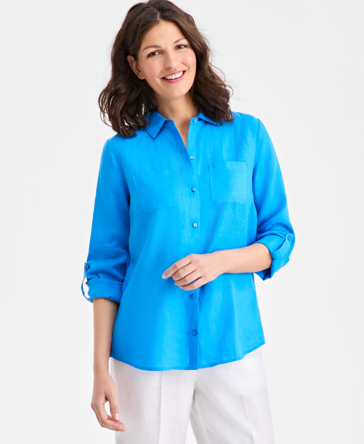 Charter Club Women's 100% Linen Shirt, Created For Macy's In Black