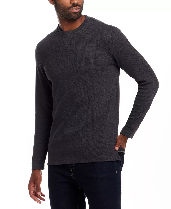 Men's Long Sleeve Textured Waffle Crewneck T-Shirt - thumbnail 2