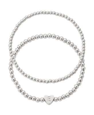 Silver Ball Bead Initial Bracelet Set