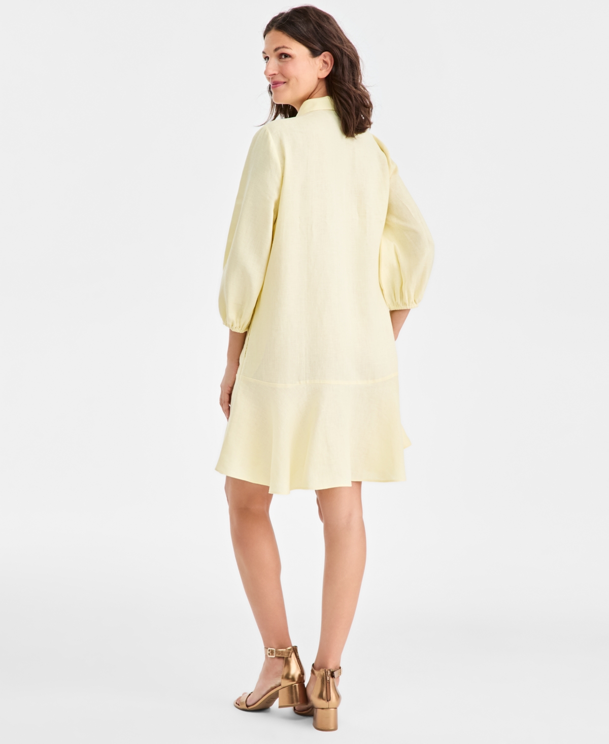Charter Club Women's 100% Linen Flounce Shirtdress, Created For Macy's In Yellow