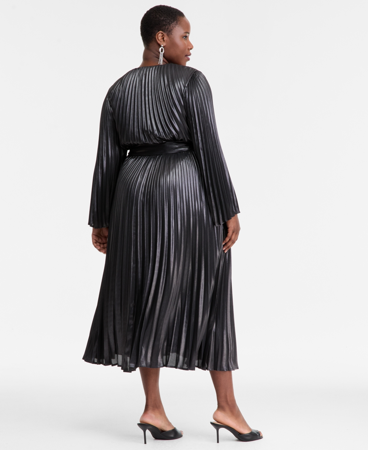 Inc International Concepts Plus Size Foil-print Pleated Maxi Dress, Macy's Exclusive In Gray