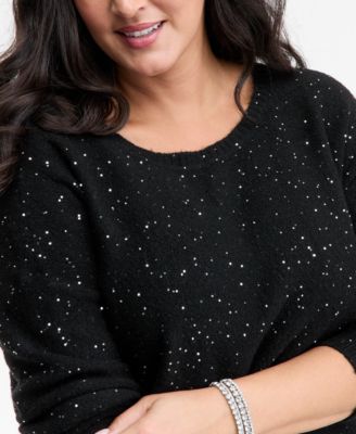Plus Size Roving Sequin Boat-Neck Tunic Sweater, Macy's Exclusive 