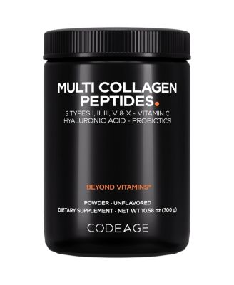 Multi Collagen Peptides Powder + Probiotics Black Edition, Vitamin C, Hyaluronic Acid Powder Supplement, Grass-Fed, Hydrolyzed, Zero Carbs, Type I, II, III, V & X, Unflavored, 10.58oz