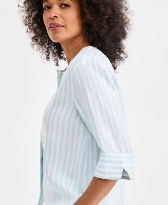 Women's 100% Linen Front-Bib 3/4-Sleeve Blouse, Macy's Exclusive