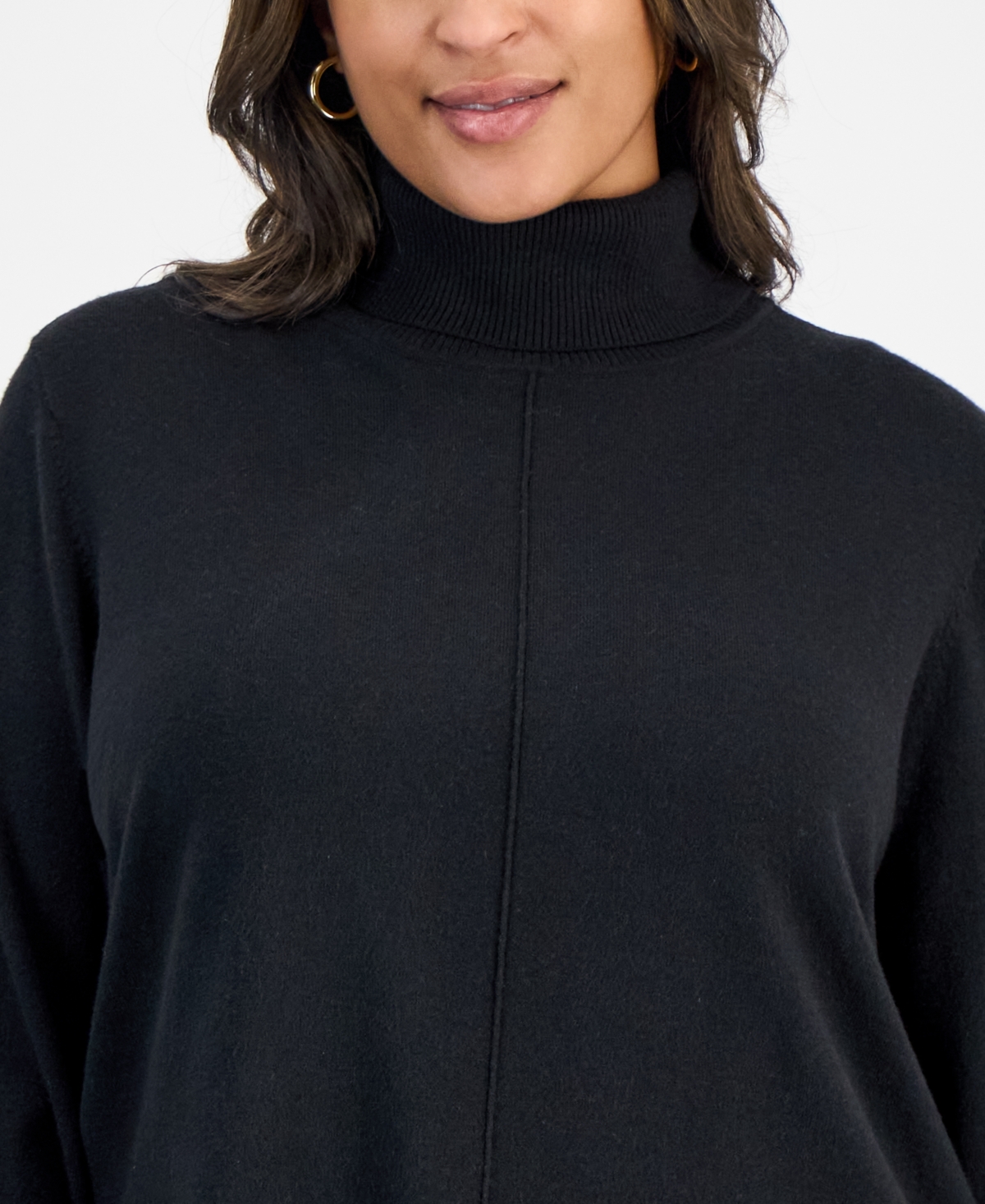 Jones New York Plus Size Pintuck Mock-neck Long-sleeve Sweater In Black