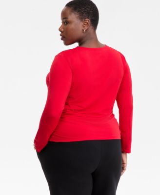 Plus Size Twist-Keyhole Ruched-Front Top, Macy's Exclusive 
