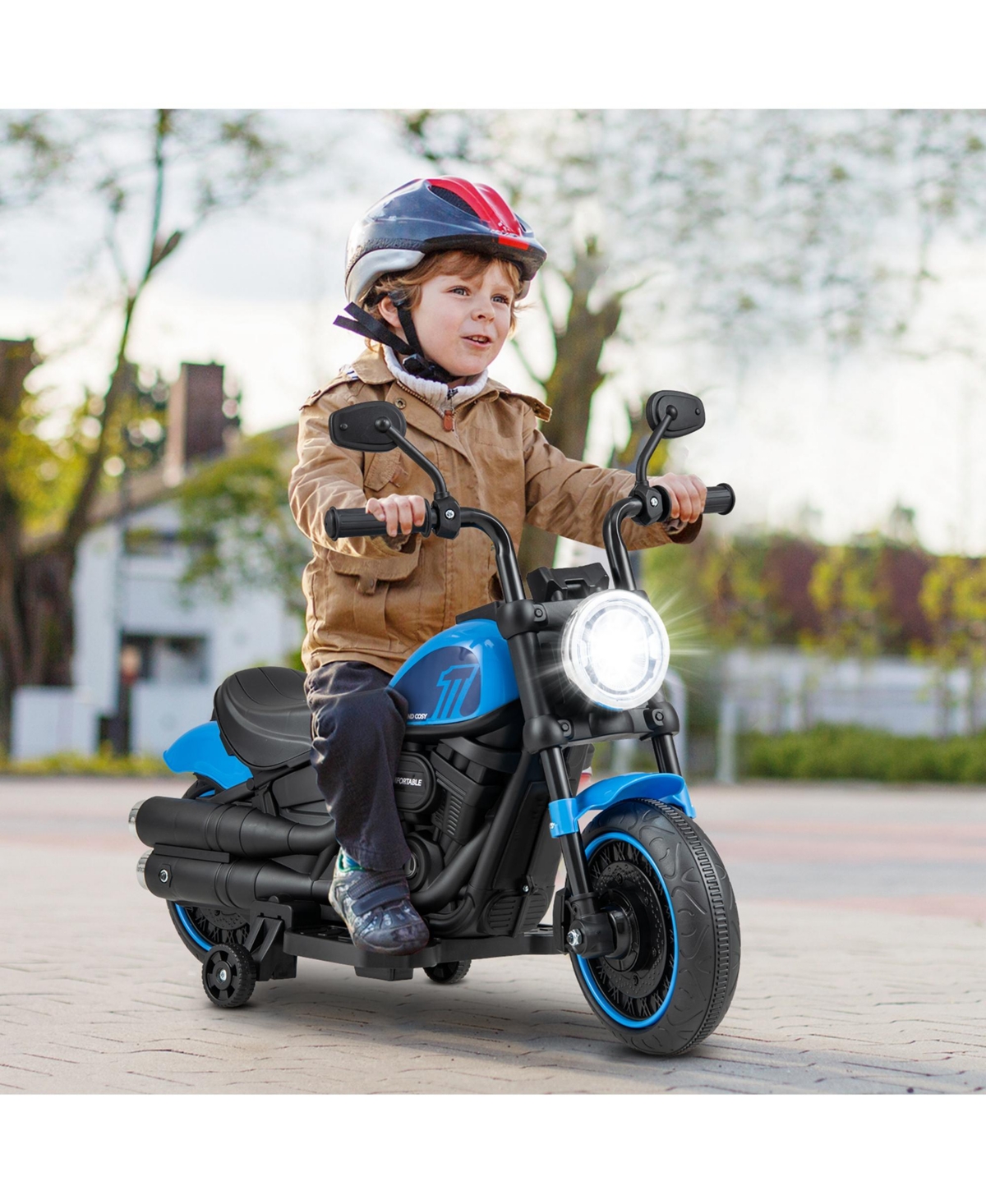 6V Kids Electric Motorcycle with Training Wheels Led Headlights Music Board