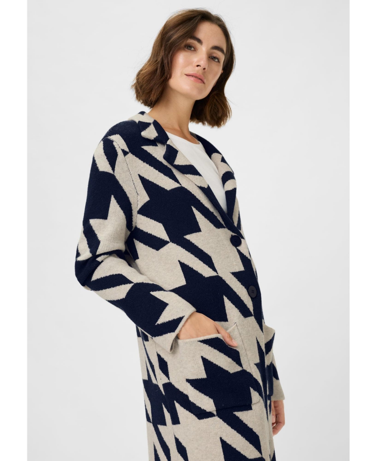 Olsen Longline Houndstooth Statement Cardigan