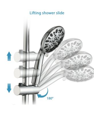 No-Tool Installation 5 Inch Rain Shower &amp; 7-Spray Handheld Combo with 26&amp;quot; Adjustable Slide Bar Dual Shower Head Combo Set - Chrome