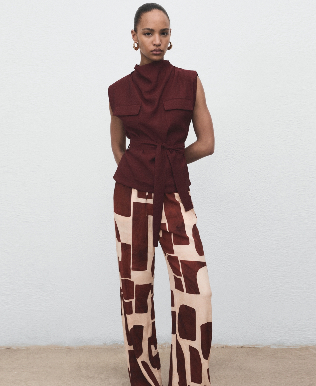 Mango Women's Geometric Pattern Fluid Pants