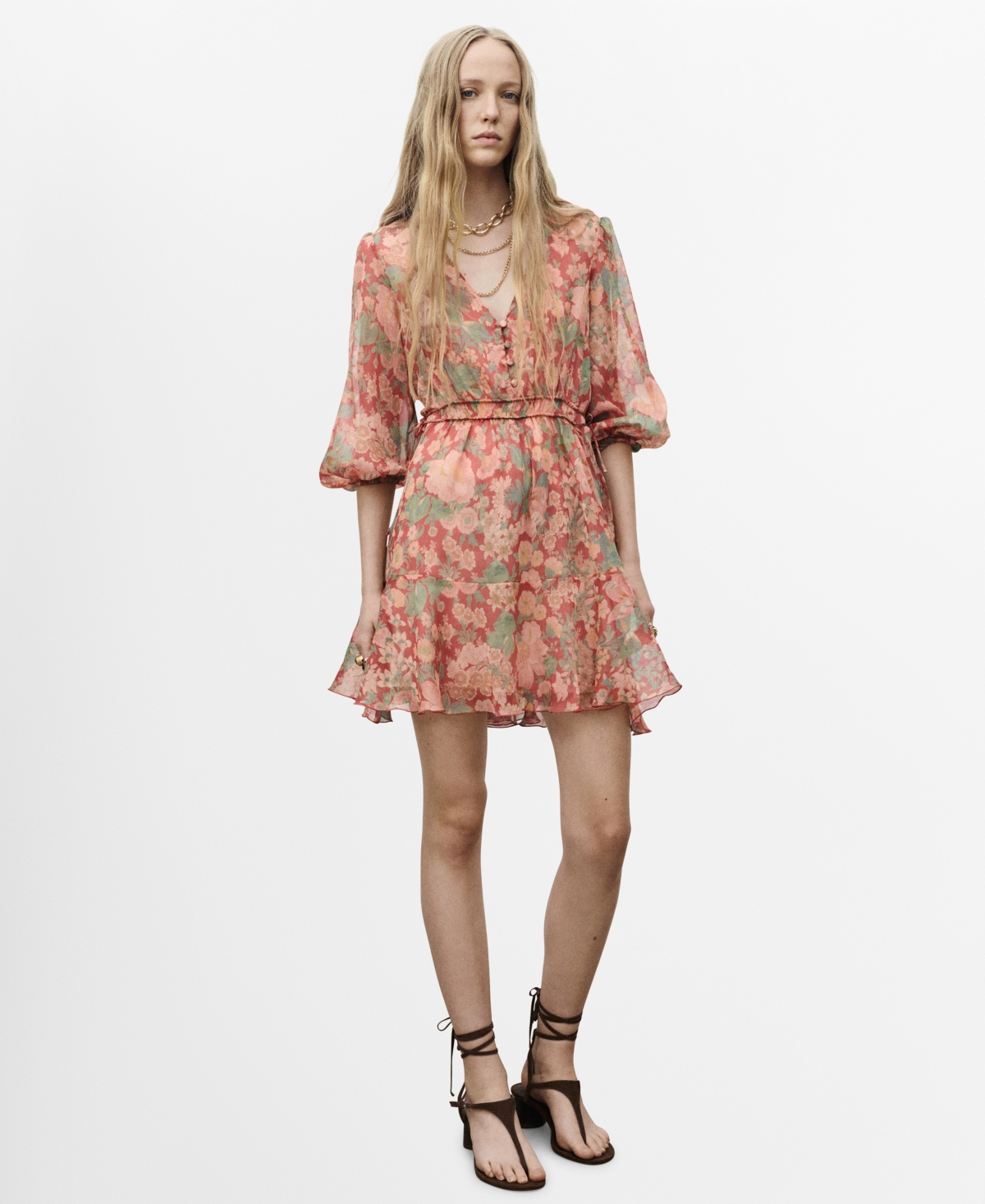 Mango Women's Floral Puff-Sleeve Dress