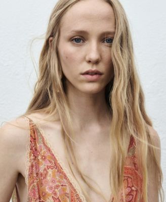 Women's Paisley-Print Lace Trim Dress