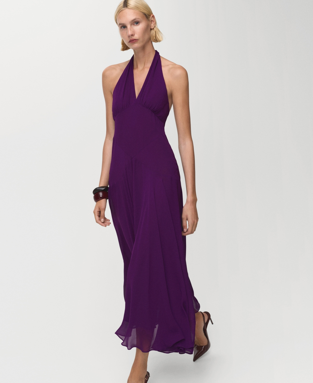 Mango Women's Halter Neck Pleated Dress