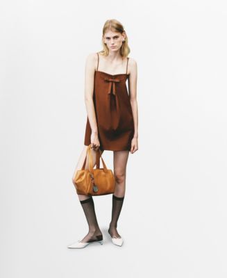 mango brown dress mini Mermaid Spaghetti Straps Satin Prom Dress