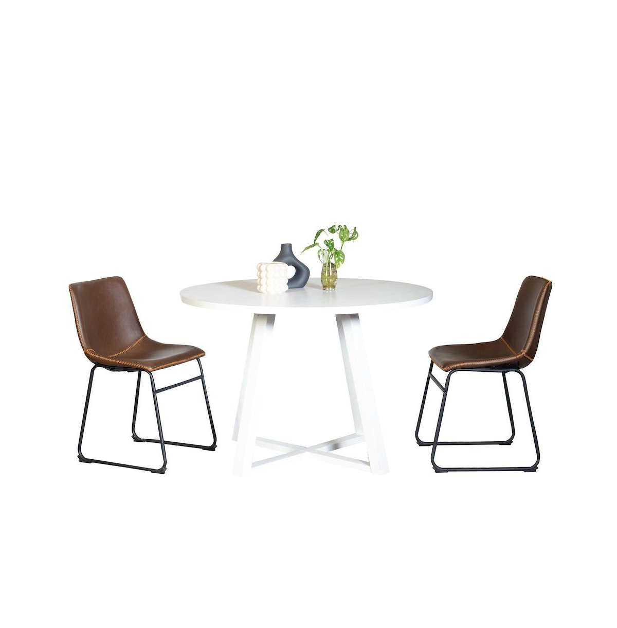 Roundhill Furniture Varna 3-Pc Round Dining Set, Trestle Dining Table with 2 Chairs
