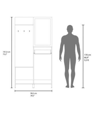 Olpe Hall Tree, 2 Doors, 1 Drawer, 1 Shelf, 1 Mirror, Natural Oak