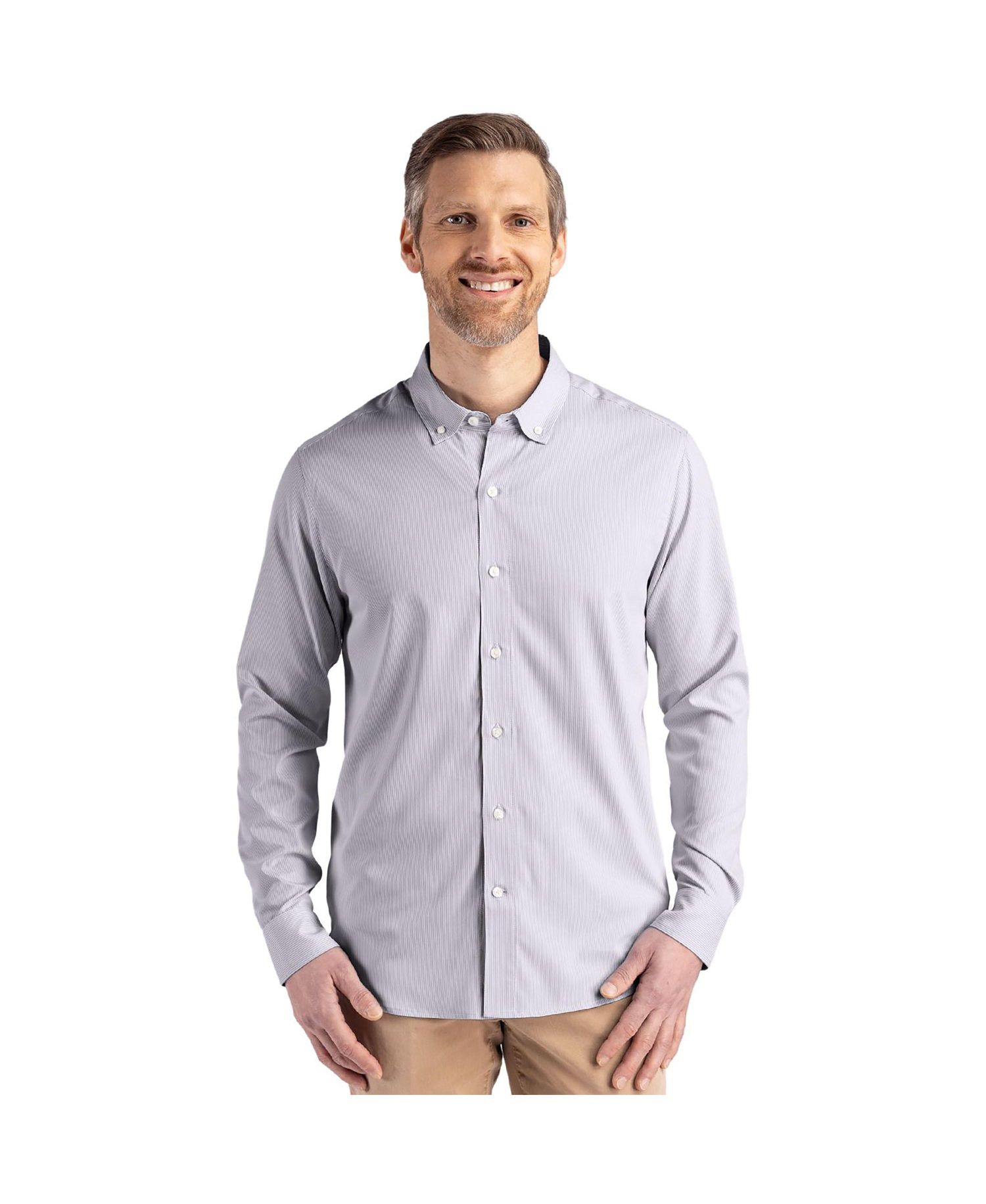 Men's Cutter and Buck Skyline Epic Confidence Recycled Pinstripe Long Sleeve Dress Shirt