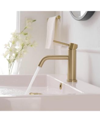 Single-Handle Single Hole Low-Arc Bathroom Faucet Bathroom with Drain Assembly Drip-Free Vanity Sink Faucet in Brushed Gold