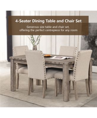 5-Pc Set Farmhouse Dining Table & Upholstered Chairs with High Back for Kitchen or Family Meals