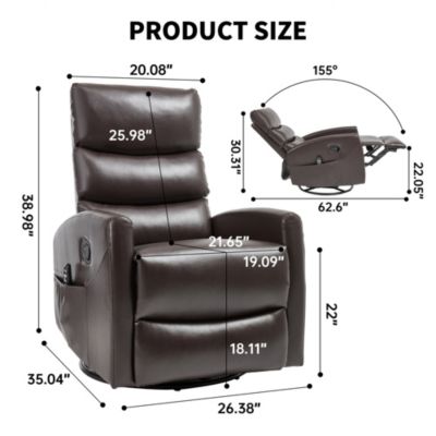 Heat Massage Manual Recliner Chair with Rocker and Swivel for Living Room