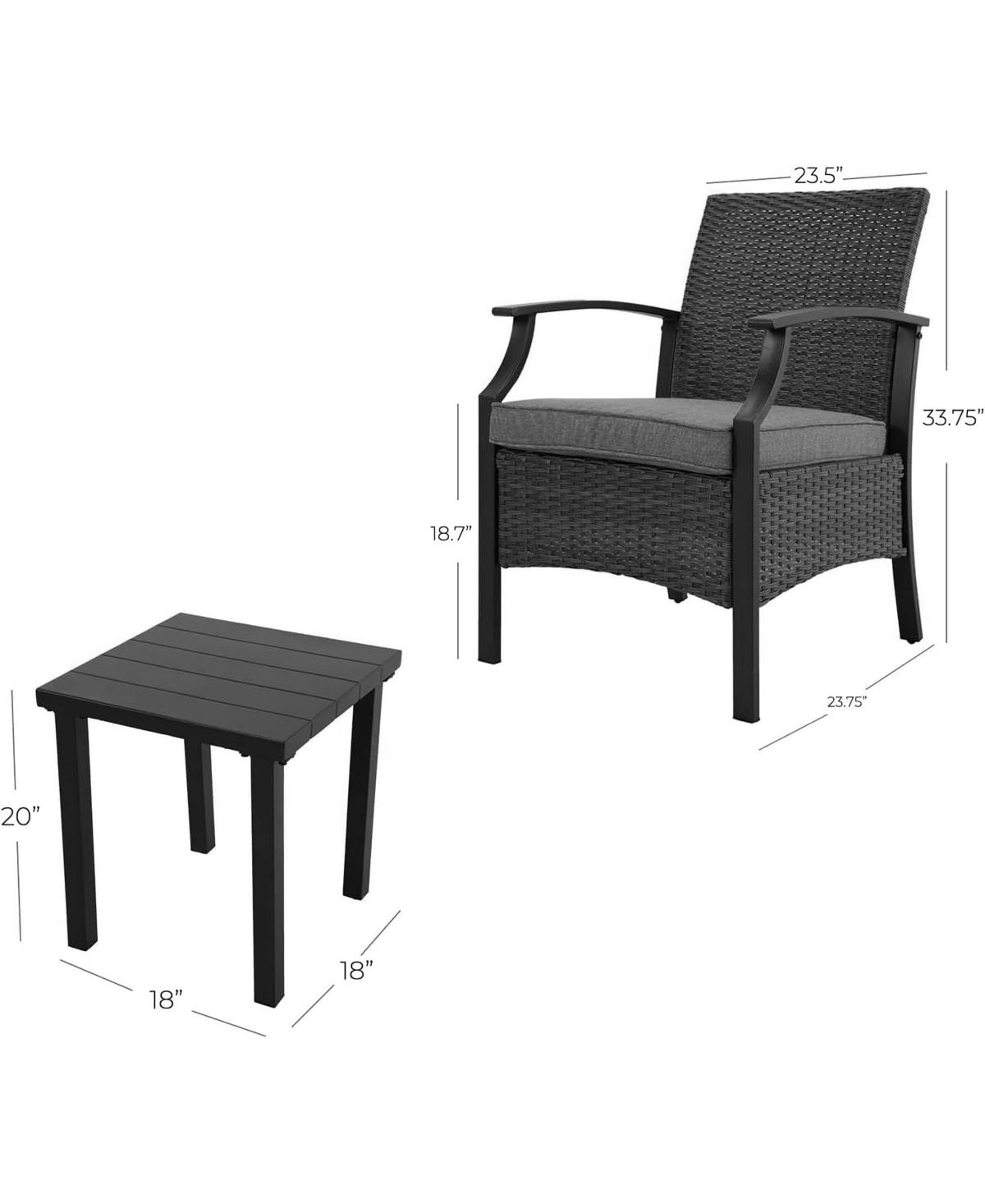 Boyel Living Rattan-Woven Powder-Coated Detachable 3-Piece Chat Set