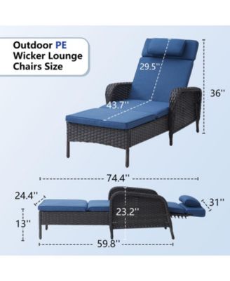 ArcLine PE Wicker Outdoor Chaise Lounge Recliner with Olefin Cushions