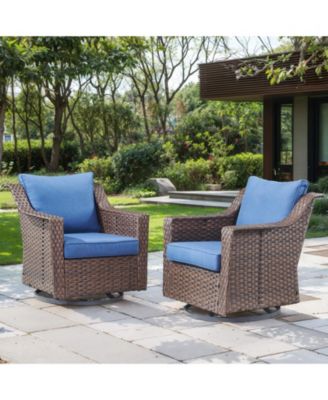 Slimline Brown Wicker Patio 2-Piece Swivel Chairs Outdoor Rocking Chair with Thick Deep CushionGuard Olefin Cushion