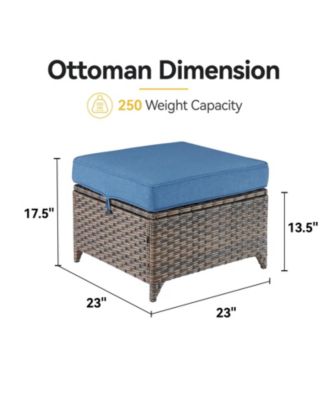 Slimline Brown Wicker 2-Piece Outdoor Ottoman Steel Frame Patio Footstools with Olefin Cushion