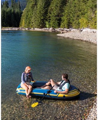 Challenger 2 Inflatable 2 Person Floating Boat Raft Set w/ Oars & Air Pump
