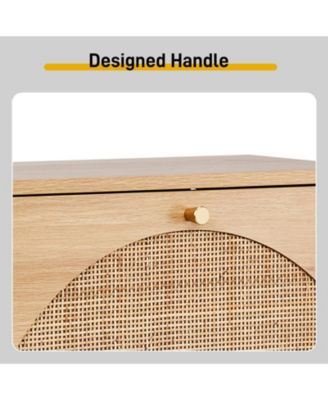 Shoe Cabinet with 2 Rows of 4 Dump Buckets High Feet Arched Rattan Surface