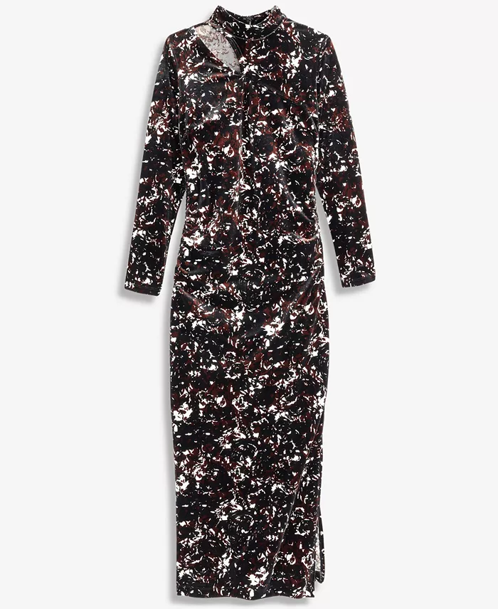 Women's Velvet Shoulder Cutout Midi Dress - thumbnail 6