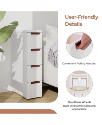 Drawer Rolling Organizer Unit Narrow Storage Cabinet with Built-In Wheels for Small Space