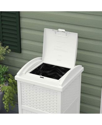 Wicker Resin Outdoor Hideaway Trash Can Bin with Latching Lid (2 Pack)