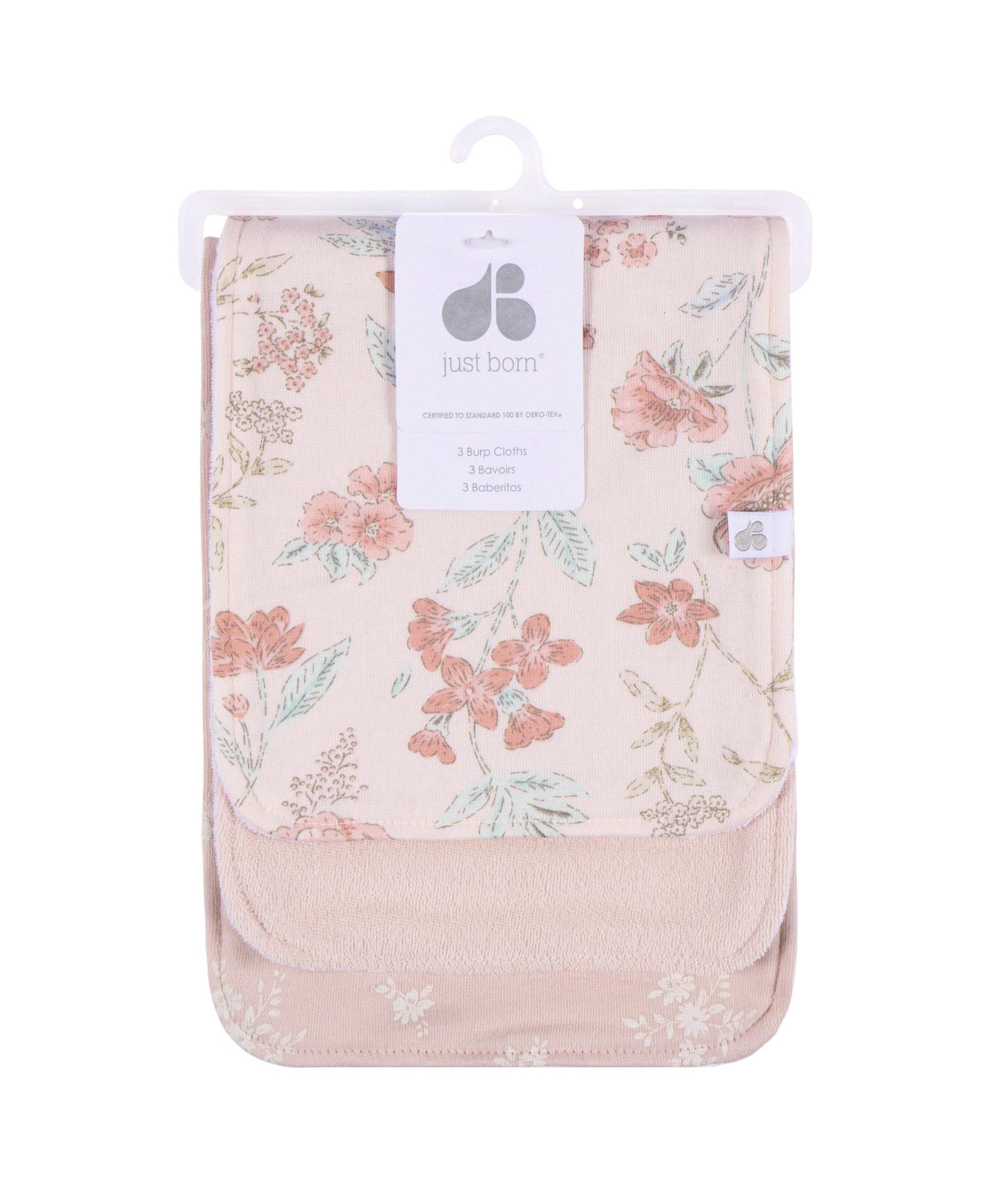 Baby 3-Pack Burp Cloths, Pink Florals, One Size