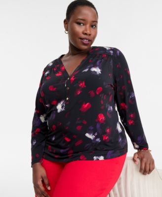 Plus Size V-Neck Long-Sleeve Top