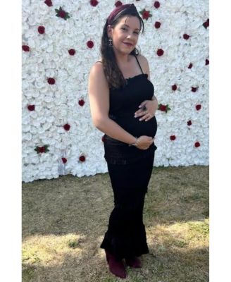 Olive Satin Smocked Fitted Maternity Maxi Dress