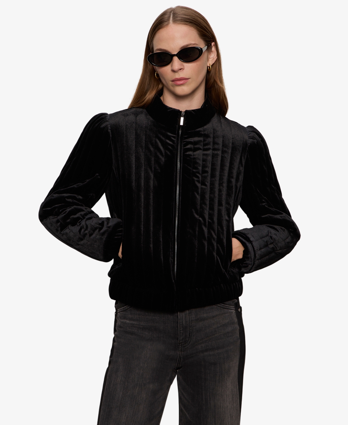 Sanctuary Quilted Velvet Jacket In Black