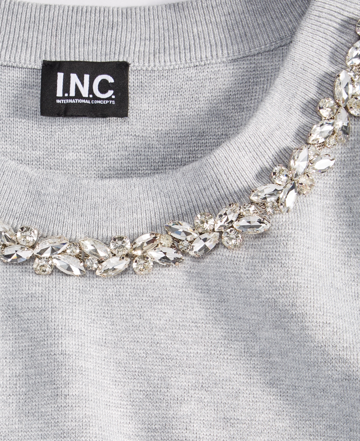 Inc International Concepts Women's Short-sleeve Embellished-neck Sweater, Macy's Exclusive In White