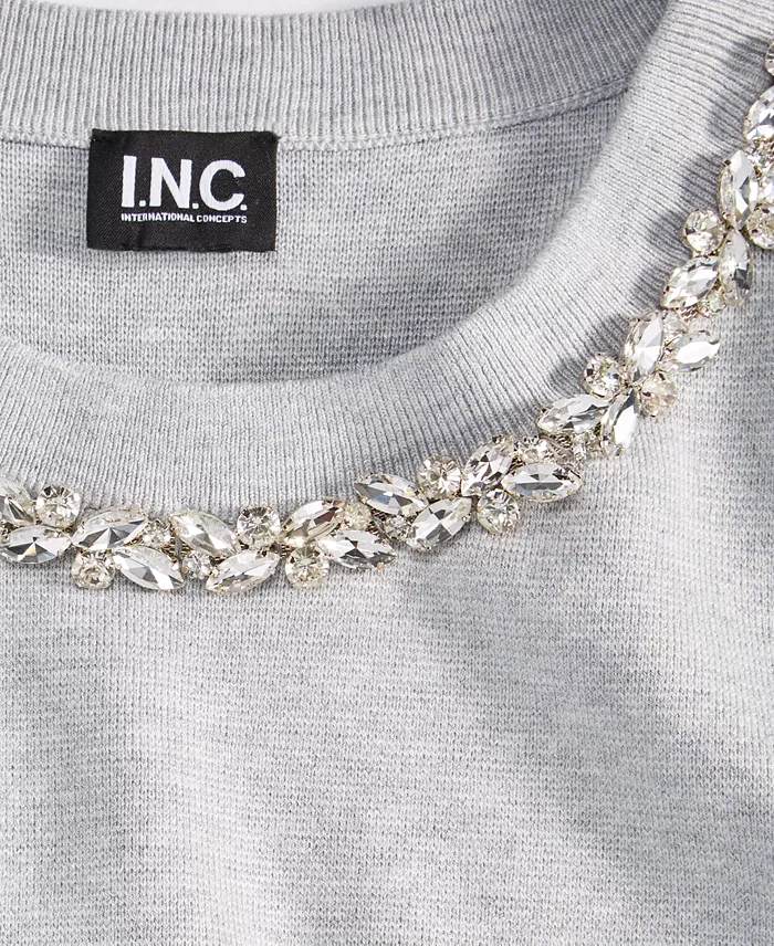 Women's Short-Sleeve Embellished-Neck Sweater - thumbnail 5