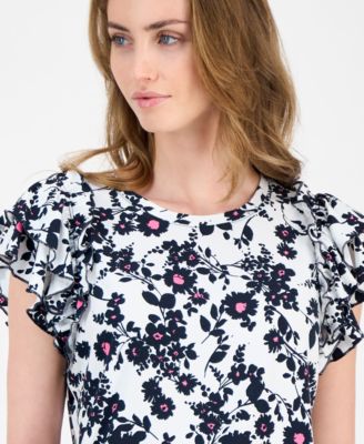 Women's Floral Ruffled Cap-Sleeve Top