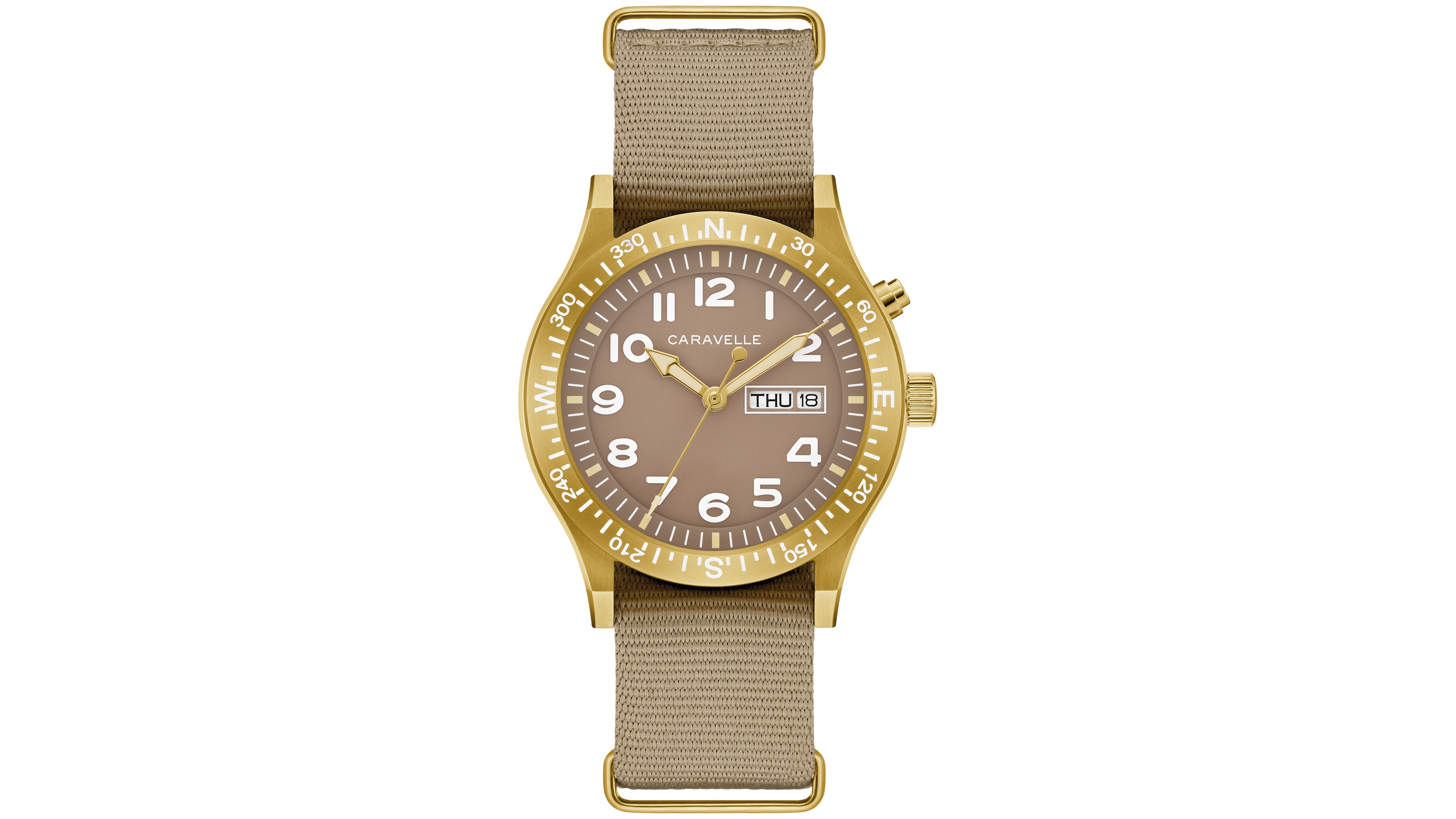 Caravelle Men's Vintage Casual Lite Up Taupe Nylon Strap Watch, 39mm