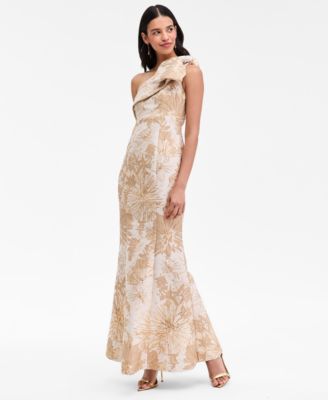 Women's Jacquard Bow-Trim One-Shoulder Gown