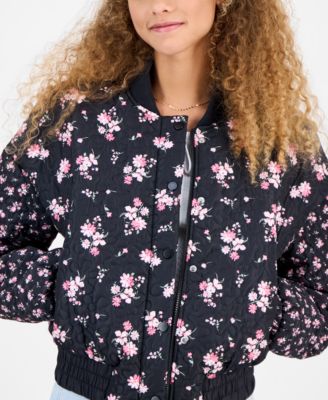 Juniors' Floral-Print Quilted Bomber Jacket