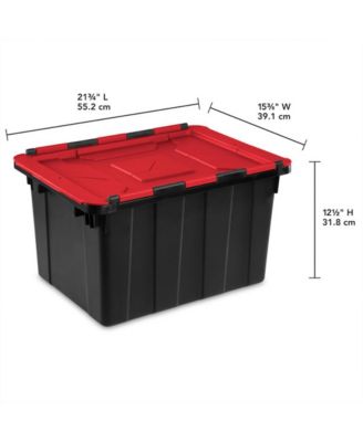 12 Gallon Hinged Lid Industrial Tote, Stackable Storage Bin, 6 Pack