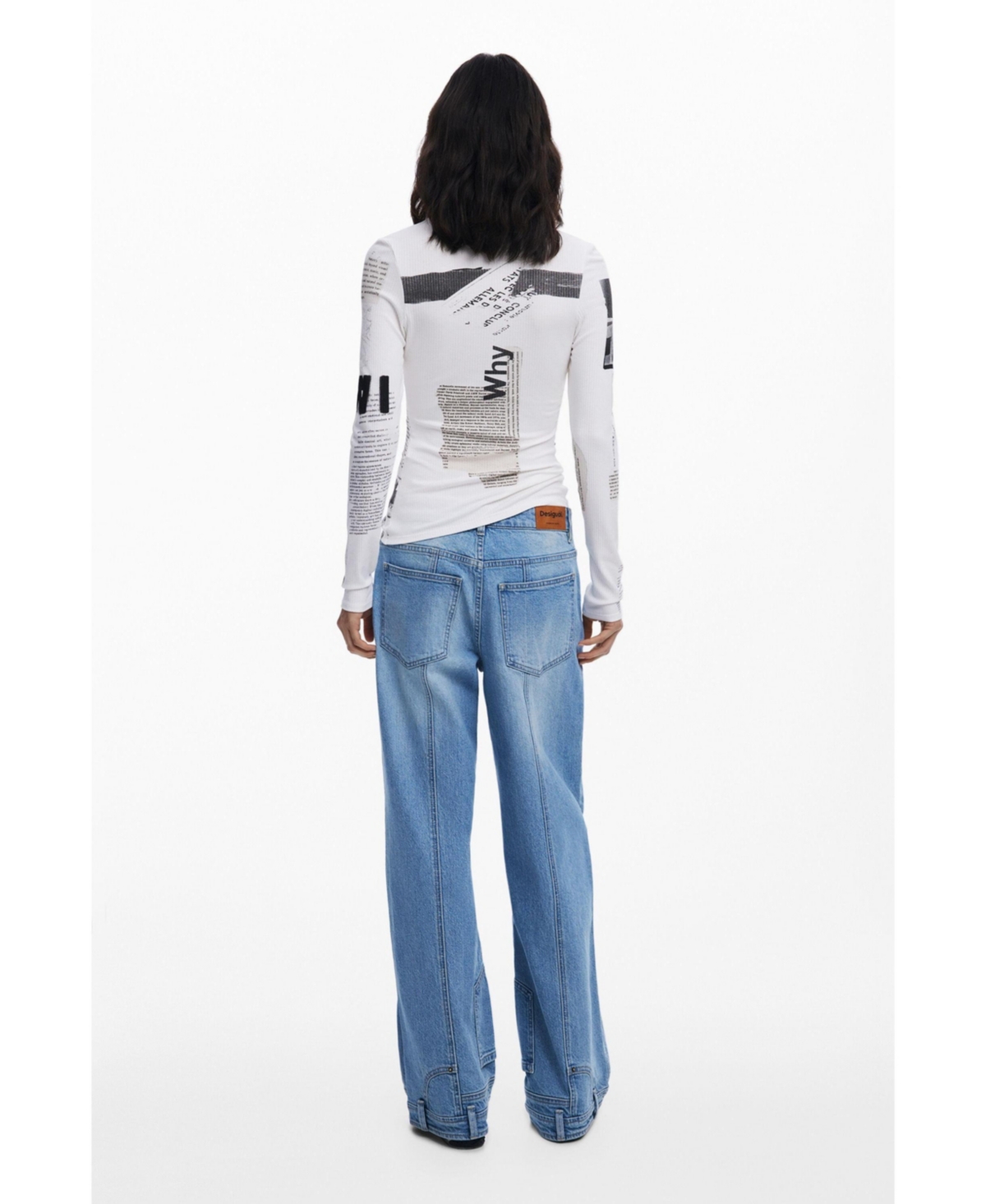 Desigual Mixed Print Long Sleeve Knit Top In White