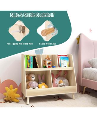 5-Cube Kids Bookshelf and Toy Organizer Wooden Storage Bookcase with Wood Legs