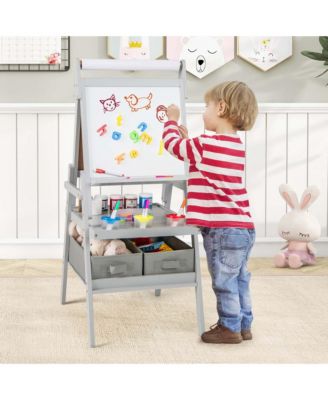 3-in-1 Art Easel for Kids with Magnetic Chalkboard & Whiteboard Paper Roll