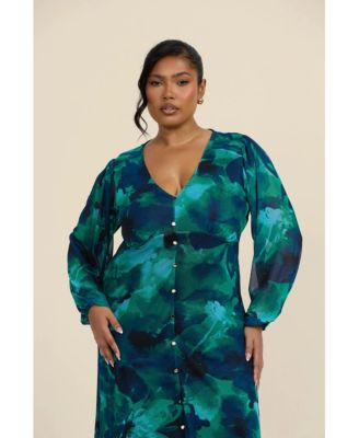 Women's Button Up Plisse Midi Dress