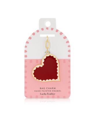 Lucky Feather Enamel Bag Charm - Scalloped heart 14$