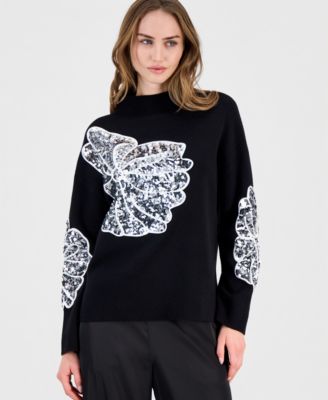 Women's Sequin Soutache Funnel-Neck Sweater